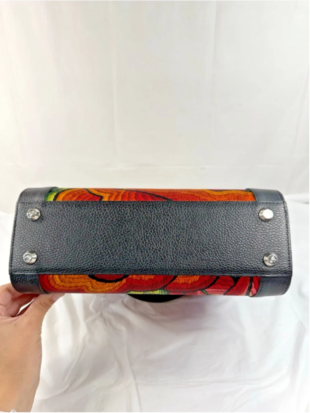 Pineda Covalin Leather Hand Bag Yaab Silk Embroidered Purse New
